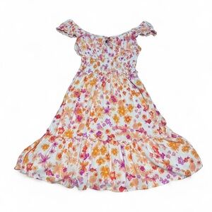 Wild Fable Floral Womens Dress Orange Pink and Purple Floral with puff sleeves